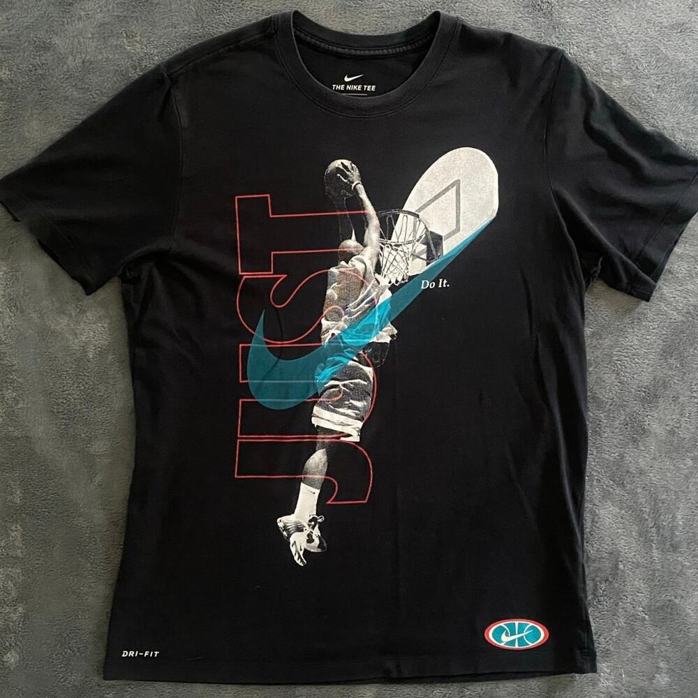 The Nike Tee “Just‎ Do It” T-Shirt Sz L Distressed Swoosh Air Jordan Graphic NBA